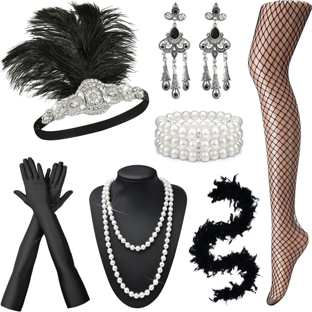 1920s Great Gatsby Accessories Set for Women Headpiece Headband Flapper Roaring